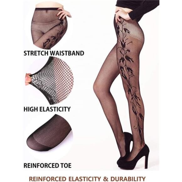 Women Patterned Fishnet Tights Black Fishnets Net Stockings Pantyhose - Picture 6 of 6
